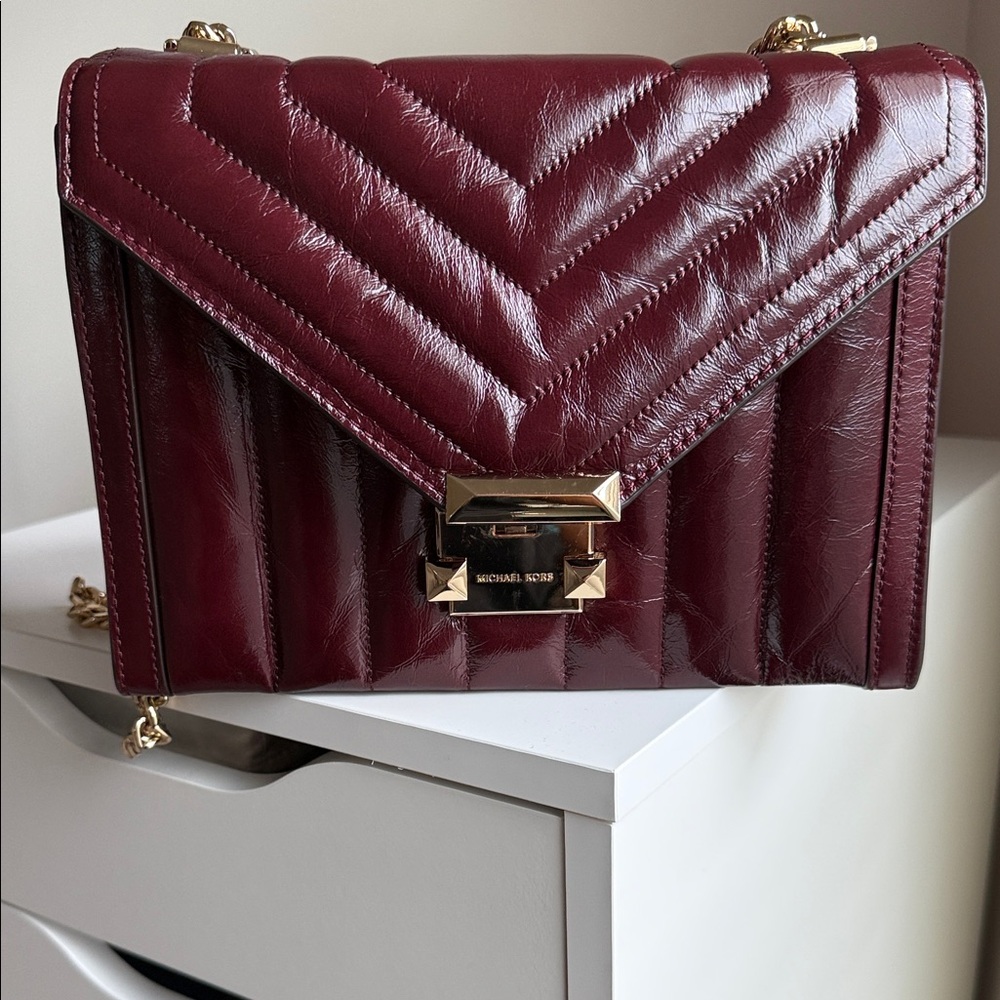 Michael Kors Burgundy Quilted Shoulder Bag with Gold Chain